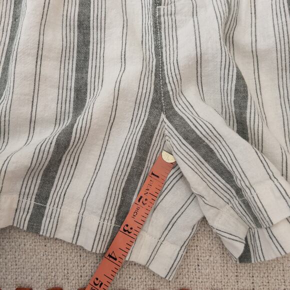 Anthropologie Cream and Green Stripe Button Fly Linen Cotton Shorts 2 - Picture 10 of 10